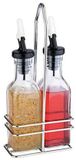 APS Olie en azijn set - 2 glazen flessen 120 ml - Chroom houder met druppelvrije schenktuit
