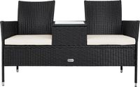 Casaria Polyrattan Tuinbank - Incl. Kussen Tafel 143x55x88 cm Zwart