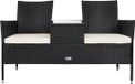Casaria Polyrattan Tuinbank - Incl. Kussen Tafel 143x55x88 cm Zwart