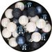 Merkloos / Sans marque Kleine kerstballen - 28x st - donkerblauw/parelmoer wit - D3 cm - kunststof - kerstversiering