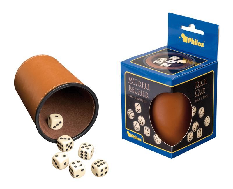 Philos Dobbelbeker Kunstleer (incl. 6 dobbelstenen) - Bruin