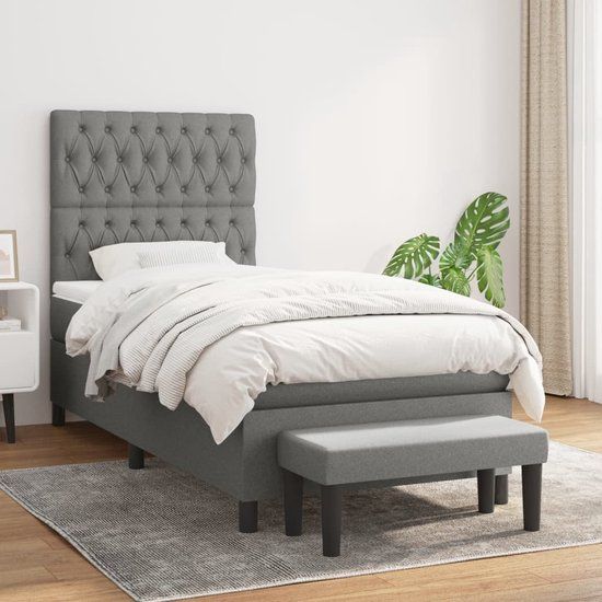 vidaXL Boxspring met matras stof donkergrijs 100x200 cm