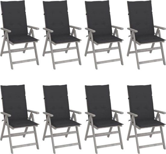 vidaXL Tuinstoelen 8 stuks verstelbaar met kussens acaciahout grijs