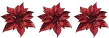 Cosy & Trendy Kerstboomversiering - 3x - bloem - op clip - rode kerstster - 18 cm