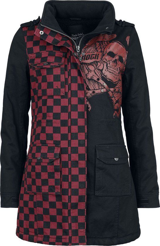 Rock Rebel by EMP zwarte winterjas met teddybont - Dames - M