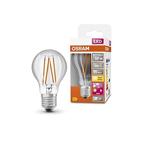OSRAM Lamps OSRAM Star+ LED lamp met daglichtsensor, E27-basis Filament optiek ,Warm wit (2700K), 806 Lumen, substituut voor 60W-verlichtingsmiddel niet-dimbaar, 4-Pak