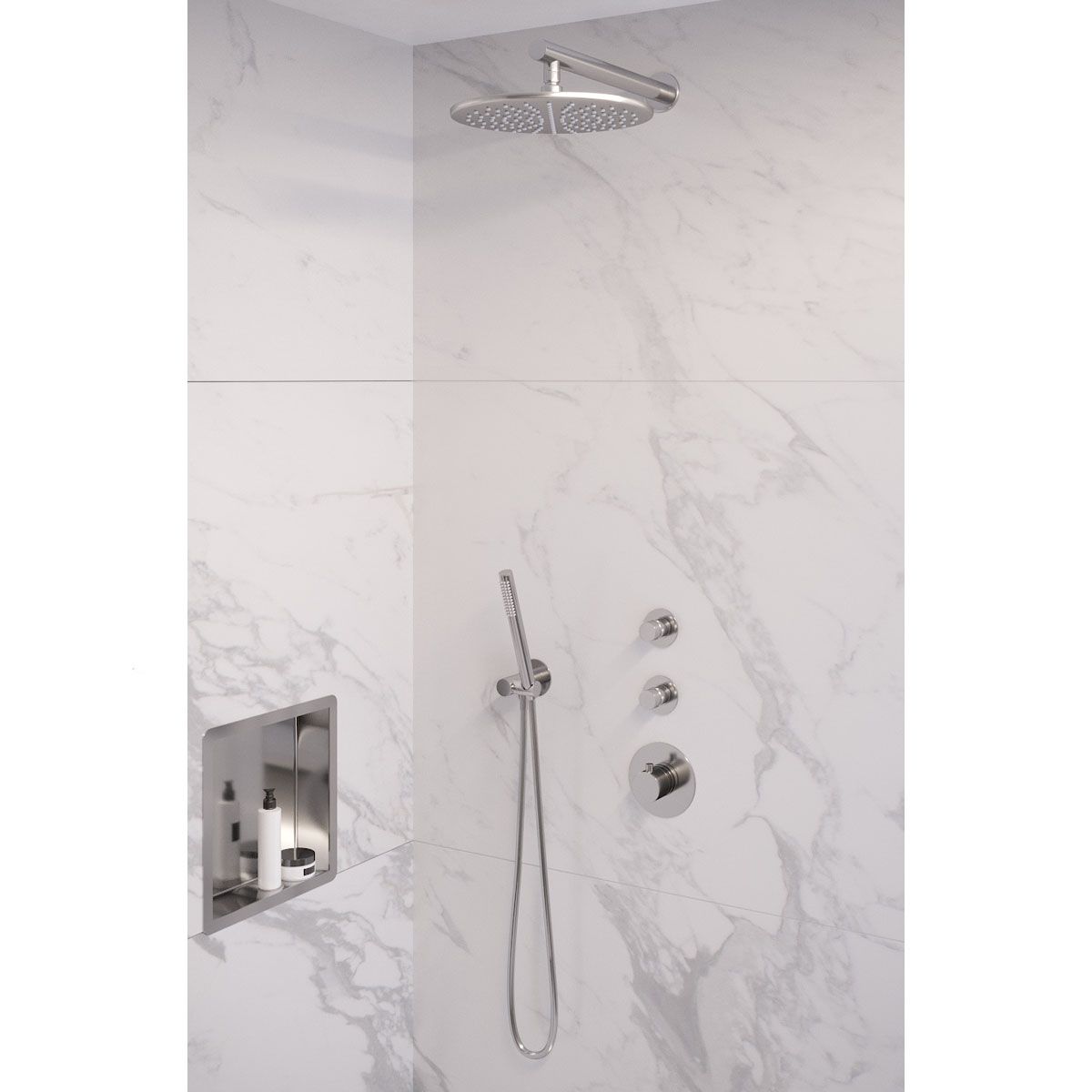 Brauer Thermostatisch Inbouwdoucheset Chroom 30cm Hoofddouche Wandarm Staafhanddouche