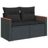 vidaXL 6-delige Loungeset met Kussens, Poly Rattan, Zwart