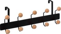 5Five Deur ophang kapstok - met 10 ophanghaken/knoppen - zwart/beige - B44 x H17 cm - metaal/hout