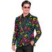 Widmann - Spookjas voor heren, zwart met neonkleurige spooksterren, licht op onder uv-licht, Halloween-verkleedkleding