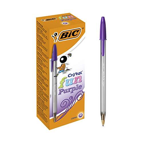 BIC Cristal Fun Balpennen Brede Punt (1,6 mm) - Paars, Doos van 20 Stuks