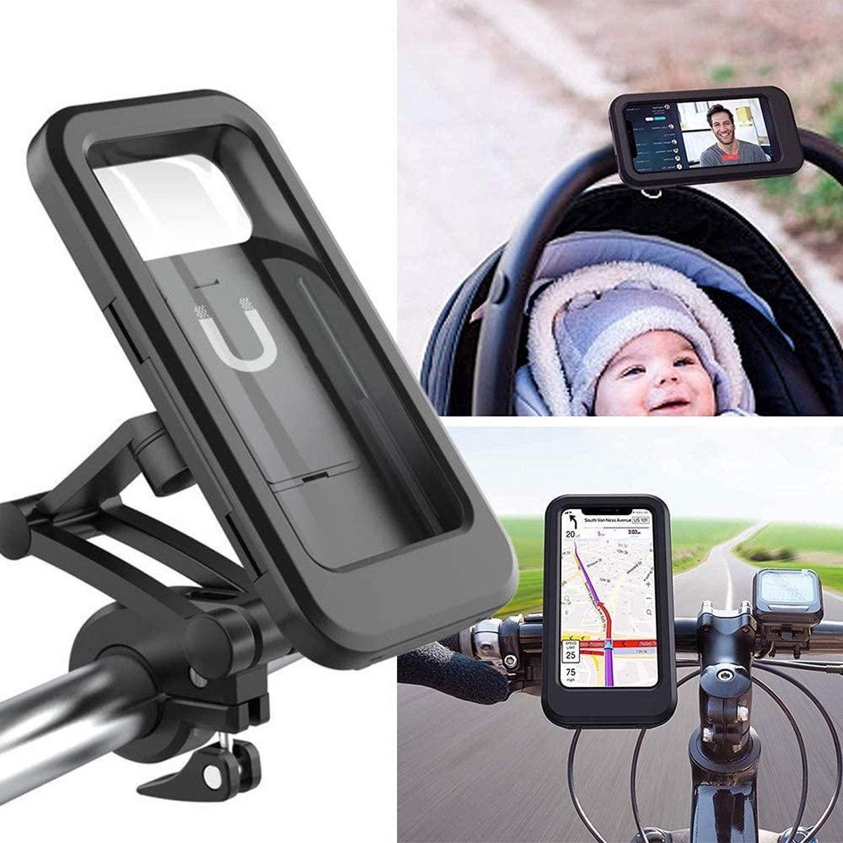 MA Telefoonhouder Houder voor mobiele telefoon, fiets, motorfiets, universele waterdichte telefoonhouder voor mobiele telefoon, fietshouder met touchscreen, 360 graden draaibare smartphonehouder voor 3,5-6,5 inch smartphone