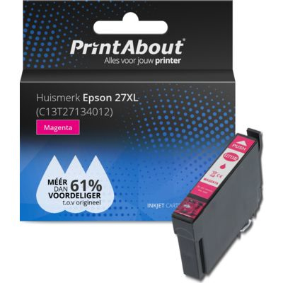 PrintAbout Huismerk Epson 27XL (C13T27134012) Inktcartridge Magenta Hoge capaciteit