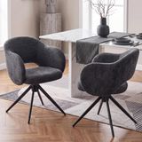 Duhome 2-delige set eetkamerstoelen, 180° draaibare armstoel van chenille met een open rugleuning en automatische terugschuiffunctie, donkergrijs
