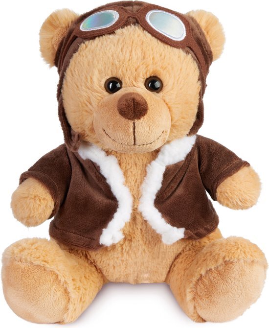 BRUBAKER Teddybeer Piloot met Aviatorbril en Pilotenoutfit Bruin - 25 cm Teddy in Pilotenuniform - Pluche Beer Geluksbrenger Knuffel - Piloot Beer Zacht Speelgoed Pluche Teddy