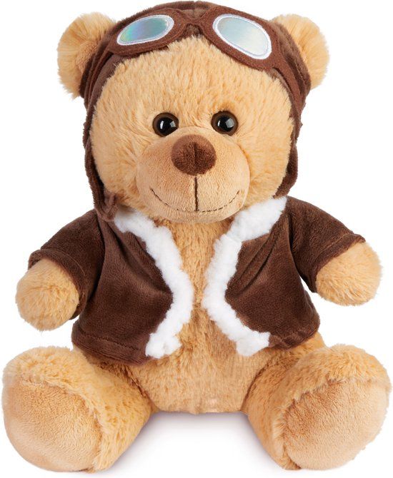 BRUBAKER Teddybeer Piloot - 25 cm - Bruin - Pluche Beer in Pilotenuniform - Knuffel