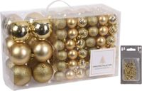 Merkloos / Sans marque Koopman International 94-Delige Kerstboomversiering Kunststof Kerstballen Set Goud Incl. 100x Ophanghaakjes