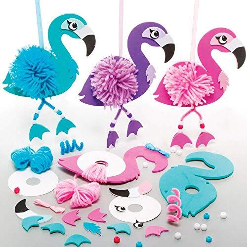 Baker Ross FE140 Flamingo Pom Pom Knutsel Set - Pak van 3, Knutselen voor Kinderen Maak Je Eigen Pluizige Pom Vriend.