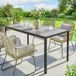 Gris Table de jardin pour 4 à 6 personnes, table de repas d'extérieur avec plateau effet bois, 150 x 80 x 74 cm