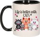 Bellatio Decorations Cadeau koffie/thee mok - life is better with cats - zwart oor - katten