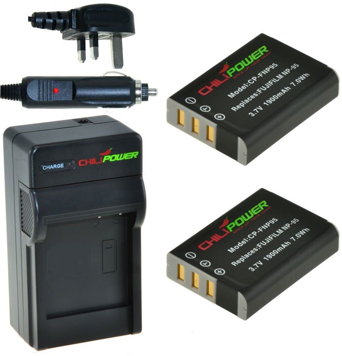 ChiliPower 2 x NP-95 accu's voor Fujifilm - Charger Kit + car-charger - UK version