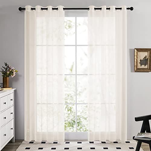 Deconovo Set van 2 Transparante Gordijnen met Ringen in Zacht Stof voor Woonkamer Slaapkamer Ooggordijn Modern Crème 140x180cm