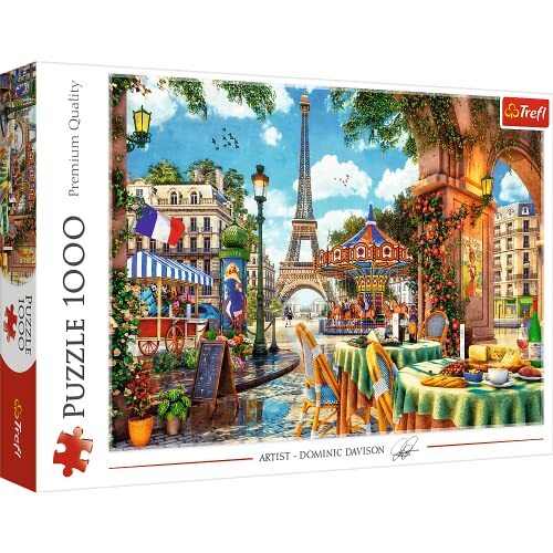 Trefl - Parijs Ochtendpuzzel - 1000 Elementen, Parijse straat, Restaurant, Eiffeltoren, Ontbijt, Doe-Het-Zelf puzzel, Creatief Spelen, Cadeau, Plezier, Klassieke Puzzels voor Volwassenen en Kinderen