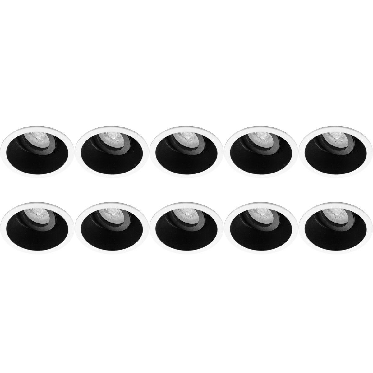 BES LED Spot Armatuur 10 Pack - Pragmi Zano Pro - GU10 - Inbouw Rond - Mat Zwart/Wit - Aluminium - Kantelbaar - Ø93mm