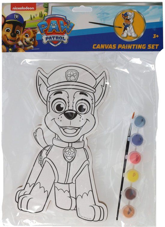 Top1Toys Johntoy PAW Patrol schilderen canvas set Chase met penseel en verf.