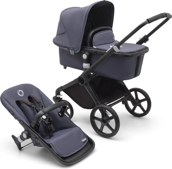 Bugaboo Kinderwagen Fox Cub met reiswieg en zitje Black /Stormy Blue blauw