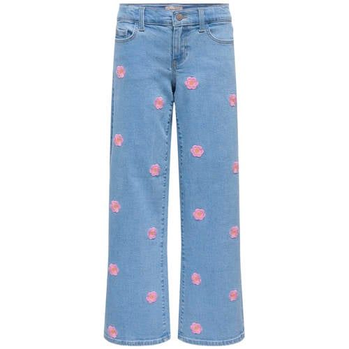 ONLY KIDS ONLY GIRL low waist gebloemde wide leg jeans light blue denim