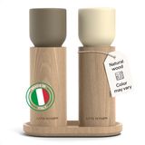 LARS NYSØM Houten Peper- en Zoutmolenset met Dienblad – Handmatige Molens met Verstelbare Keramische Maalwerken – Elegante Beukenhouten Set voor Keuken of Tafel (Taupe Brown/Almond Beige)