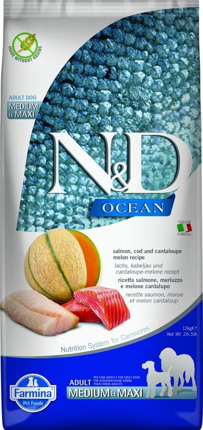 FARMINA N&D Ocean Dog Salmon, Cod, Cantaloupe Melon Adult MEDIUM & Maxi 12 KG