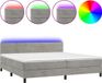 vidaXL Boxspring met matras en LED fluweel lichtgrijs 200x200 cm
