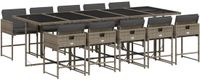 vidaXL 11-delige Tuinset met Kussens Poly Rattan Grijs