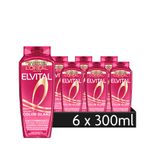 L'Oréal Paris Elvital Kleurbescherming Shampoo en conditioner, voor gekleurd of highlights haar, met lijnzaadolie en UVA-/UVB-filter, Color Glans 2-in-1, 6 x 300 ml