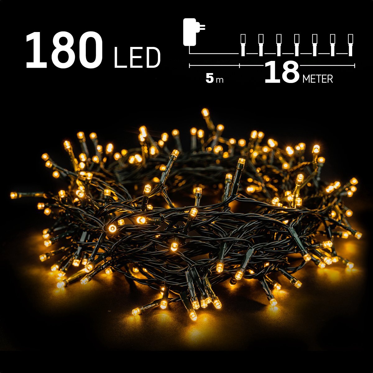 Emos Kerstverlichting buiten - 18 meter 180 LED - Warm Wit - Lichtsnoer - IP44 Stekker met timerfunctie - Kerstboomverlichting - geschikt voor binnen en buiten - kerstversiering