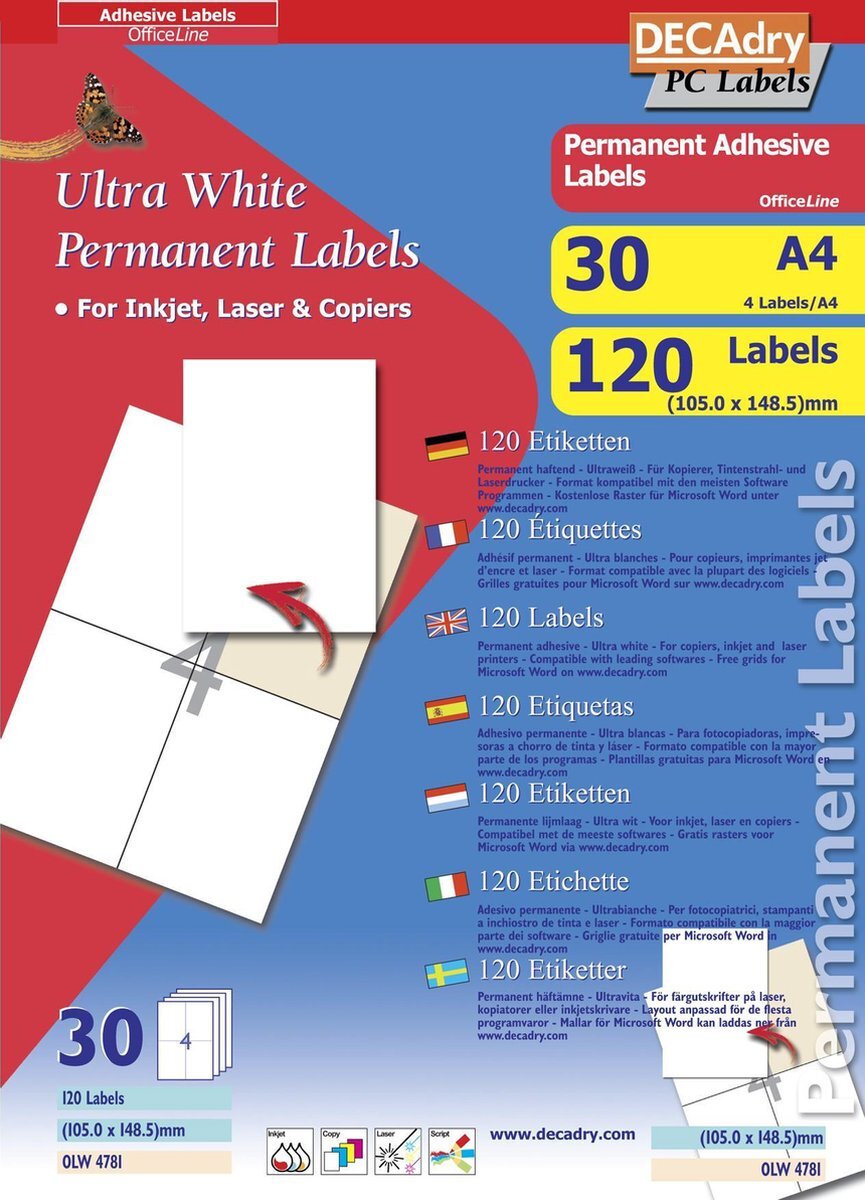 DECAdry Etiketten / Labels 105 x 148.5mm