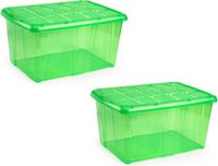PLASTICFORTE bac de rangement organisateurs avec couvercle - 2x - transparent/vert - 60 litres - plastique