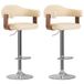 VidaXL Tabourets de bar, 2 pièces, couleur crème, avec placage de hêtre et cuir artificiel