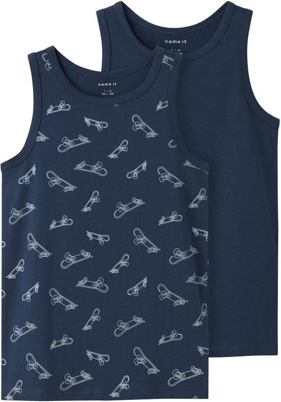 NAME IT Jongens Titan Nkmtank Top 2P Skater Noos Onderhemden - Set van 2 - Katoen/Elastaan - Ronde Hals - Korte Mouw - Maat 110 - Grijs