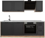 Vicco Complete keukeneenheid R-Line, Antraciet landelijk/Goudkleurig Eiken, 220 cm marmer werkblad