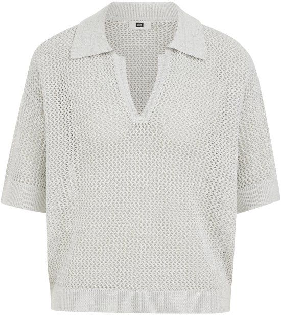 WE Fashion Dames gebreide polo met opengewerkte structuur