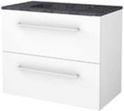 Basic Line Start 46 Badkamermeubelset - 80 x 46 cm - Met Grepen - 2 Lades - Hardstenen Wastafel - Zonder Kraangat - Ice White