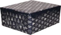 Bellatio Decorations Luxe Kerst inpakpapier - cadeaupapier - 3x rollen - donkerblauw goud - Kerstbomen - 250 x 70 cm
