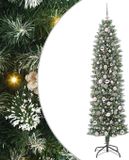 vidaXL Kunstmatige slanke kerstboom groen en wit 210 cm