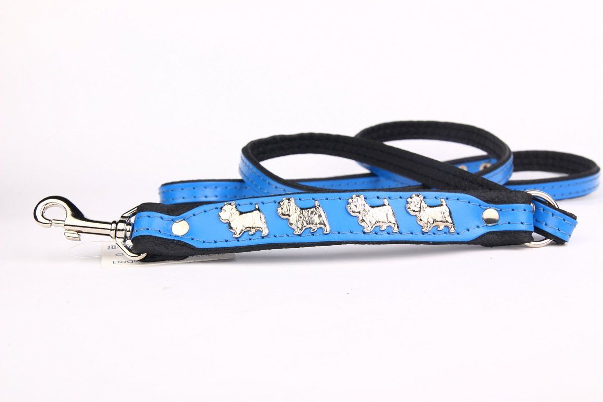 Dog's Companion leren hondenriem - Westies - 120 cm x 8 mm - Blauw