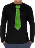 Bellatio Decorations Chemise de déguisement homme - cravate paillettes vert - noir - carnaval - manches longues M