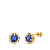 Lucardi - Dames Stalen goldplated oorknop vintage blauw zirk