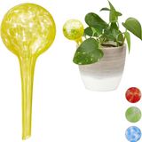 Relaxdays 2 x waterdruppelaar - glas - waterbollen voor planten - Ø6cm – geel